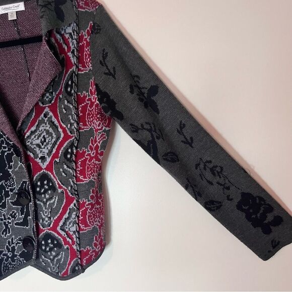Coldwater Creek Cardigan Sweater Floral Knit Wool Gray Red Black XS - Picture 7 of 9
